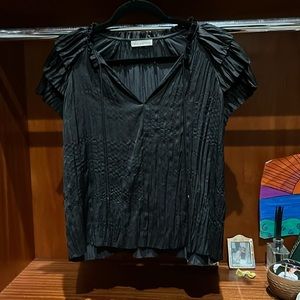 Ulla Johnson Black Pleated Short-Sleeve Blouse
